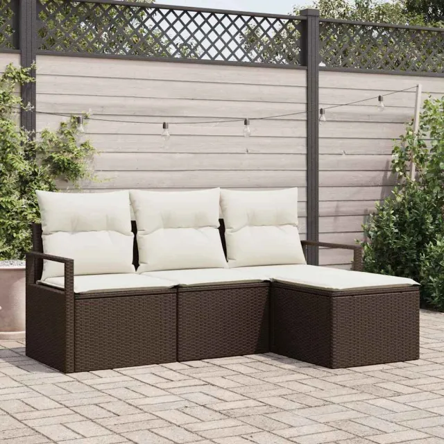 vidaXL Bankstel 4 st Bruin en Crème poly rattan, foto 2