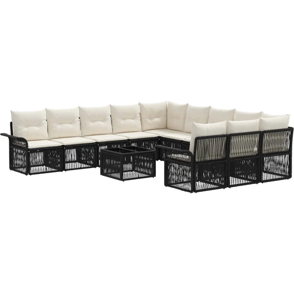 vidaXL Tuinbankenset 12 st 11-zits Zwart poly rattan, foto 3