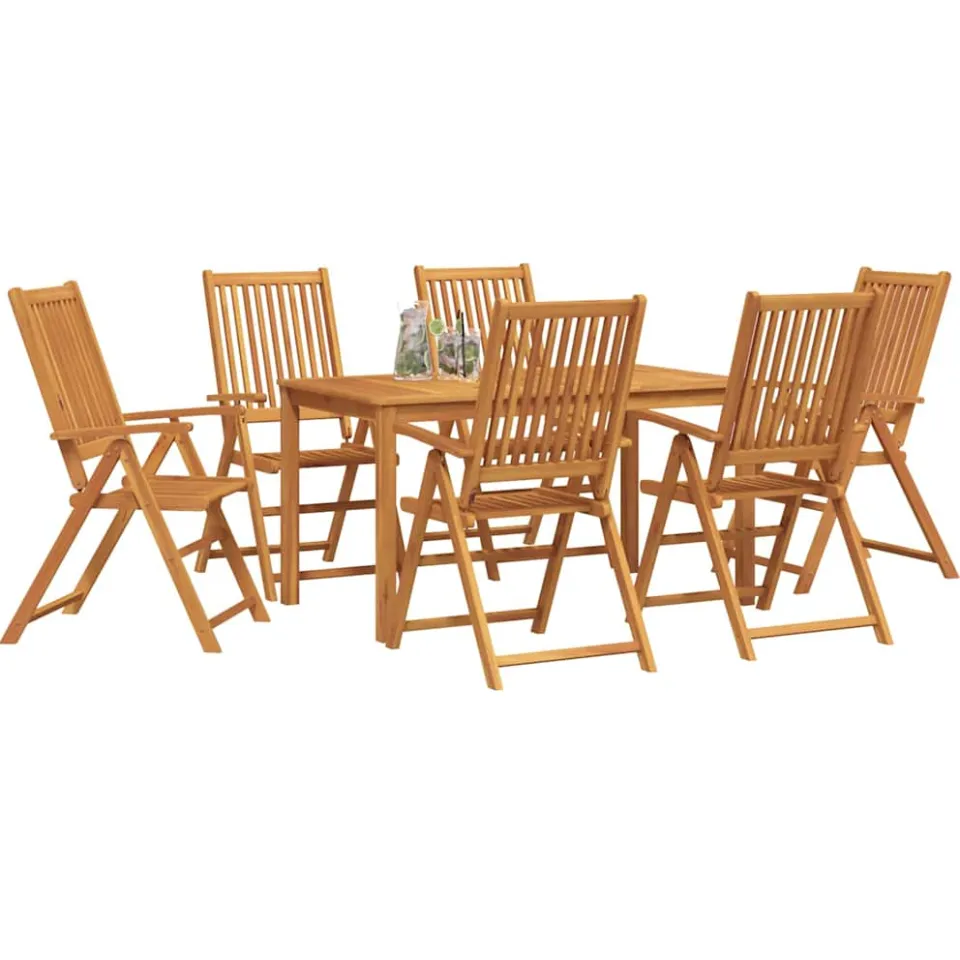 vidaXL Tuin eettafelset 7 st 6-zits Naturel Massief Acaciahout Bruin