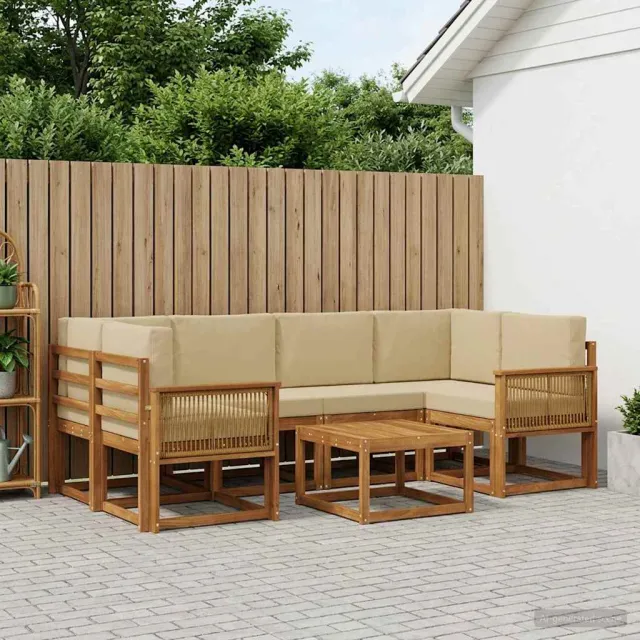 vidaXL Buiten bankenset 7 st 6-zits Natuurlijk en Beige