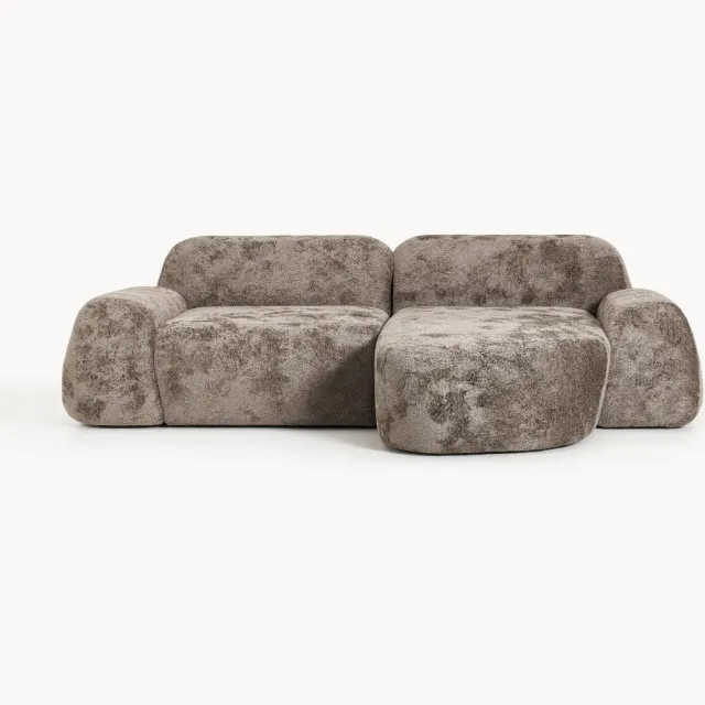 Westwing Collection Modulaire teddy-bouclé hoekbank Wolke (3-zits) taupe