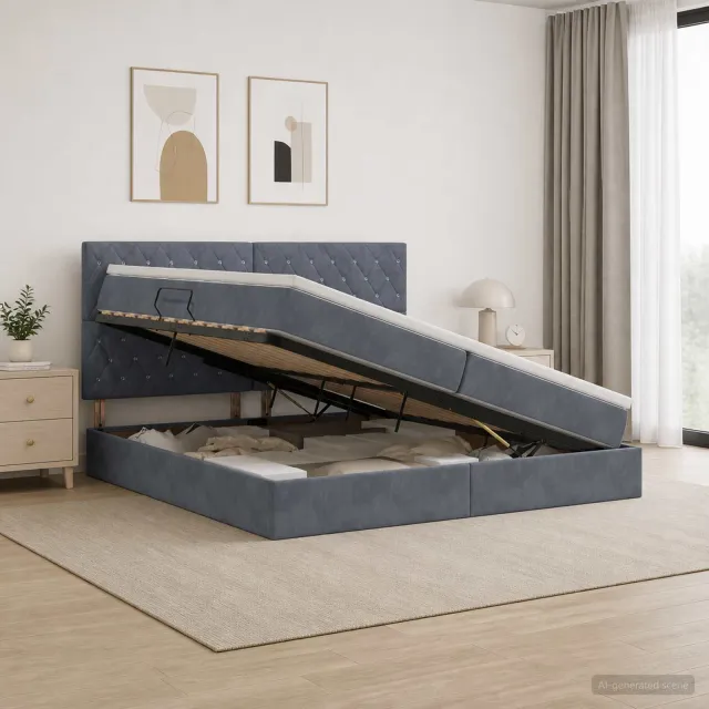 vidaXL LED Opslagbed met Matras Donkergrijs 200 x 200 cm Fluweel