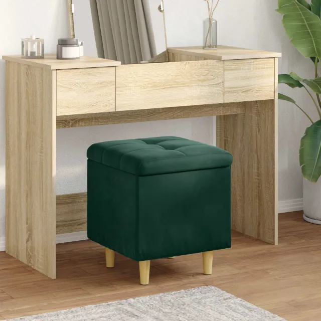 vidaXL Ottoman met Opbergruimte Donkergroen 40 x 40 x 45 cm Fluweel groen, foto 2