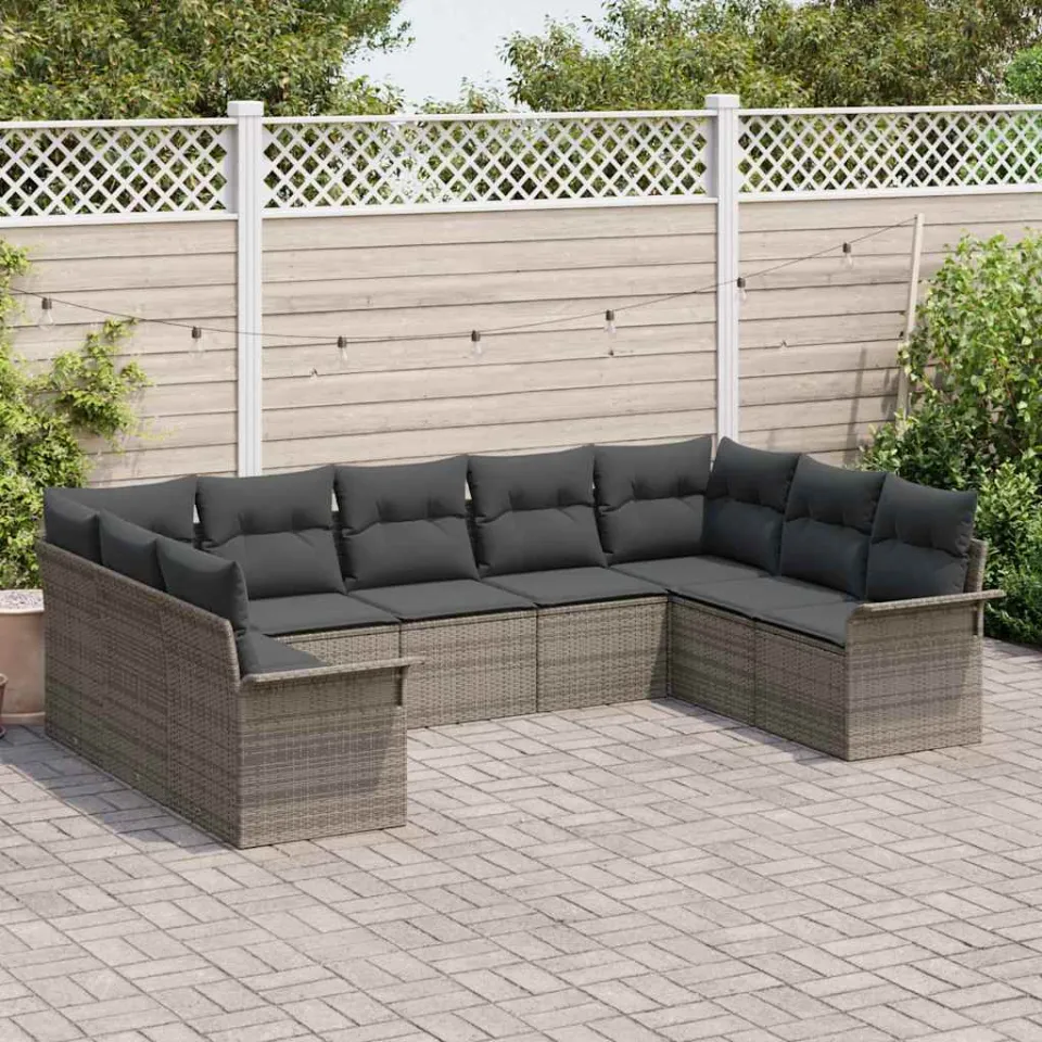 vidaXL Tuin Sofa Set 9 st Lichtgrijs poly rattan grijs, foto 3