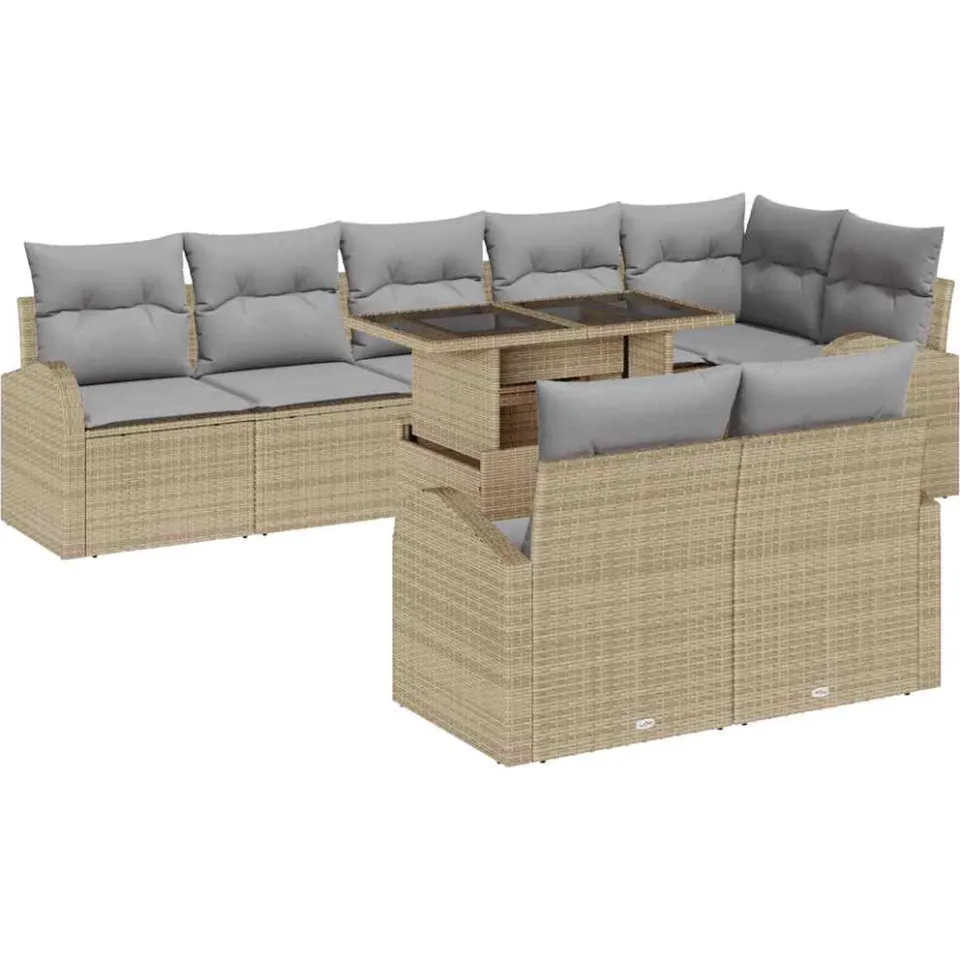 vidaXL Tuin Sofa Set 9 st Beige Poly riet