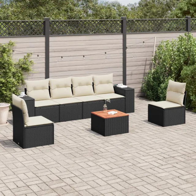 vidaXL 7-delige Loungeset met kussens poly rattan zwart, foto 2