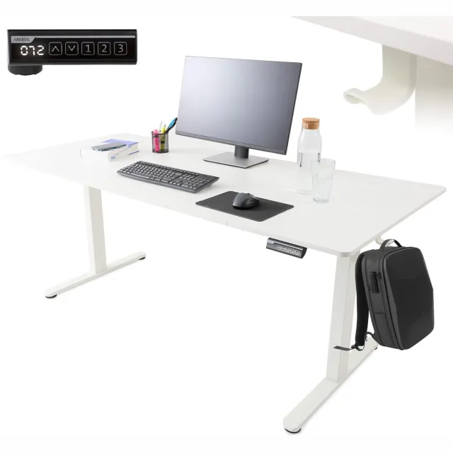 Arebos in hoogte verstelbaar elektrisch bureau 180 x 80 cm met geheugenfunctie Wit - Wit
