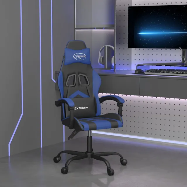 vidaXL Gamestoel draaibaar kunstleer zwart en blauw, foto 2