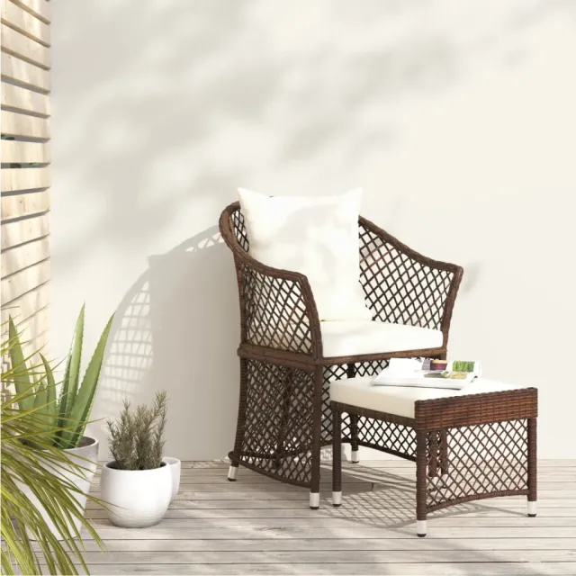 vidaXL 2-delige Loungeset met kussens poly rattan bruin, foto 2