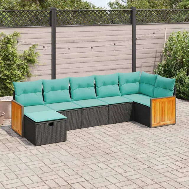 vidaXL 7-delige Loungeset met kussens poly rattan zwart, foto 2
