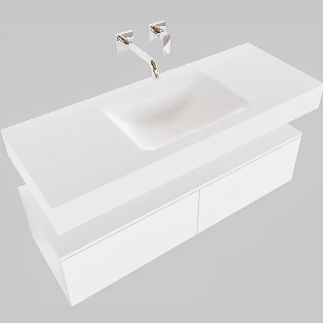 Boss & Wessing Badkamermeubel BWS Ibiza 120 cm Twee Soft-Close Lades Solid Surface Wastafel Mat Wit (acht varianten)