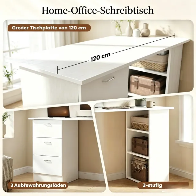 YYchan gamebureau - wit - 120 x 49 x 72 cm - met lade - met opbergruimte