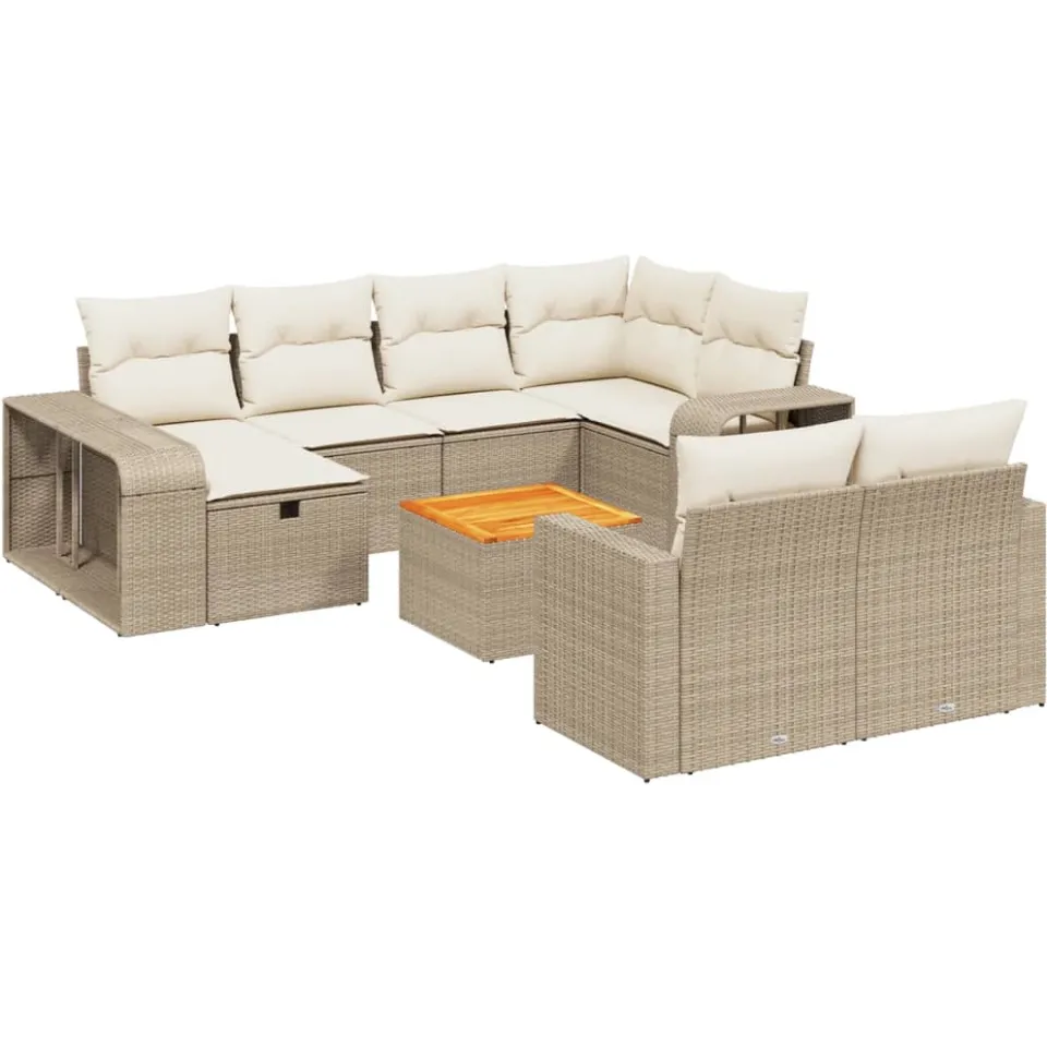 vidaXL 11-delige Tuinset met kussens poly rattan beige, foto 3