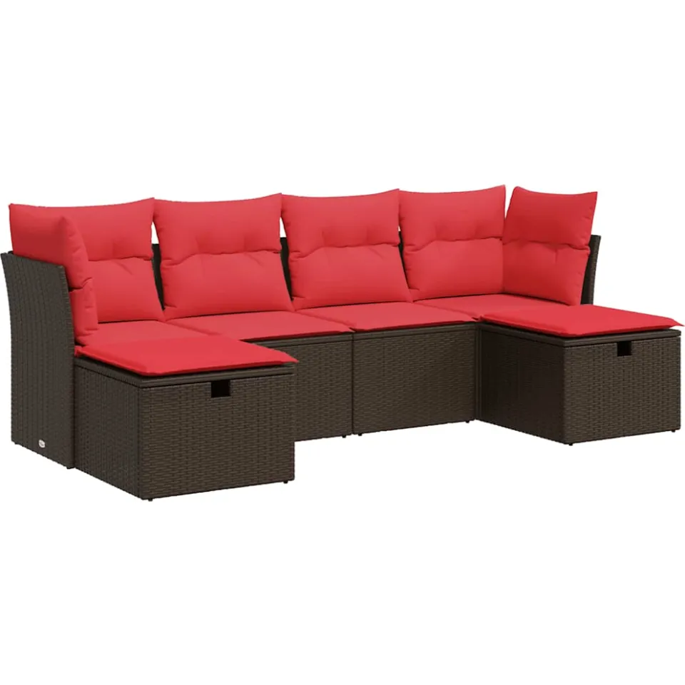 vidaXL 6-delige Loungeset met kussens poly rattan bruin, foto 3