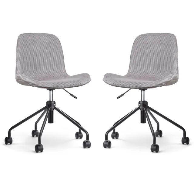 Nolon Nout-Fé Bureaustoelen Set van 2 Ribstof Warm Grijs - Stof - Verstelbaar - Wieltjes - Zwart Onderstel Rib - Warmgrijs - Zwart onderstel