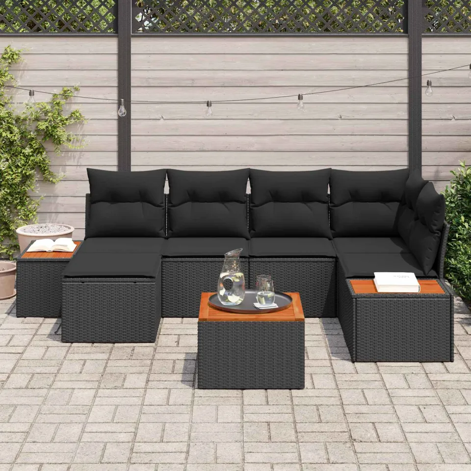 vidaXL Tuin Sofa Set 7 st Zwart poly rattan, foto 3