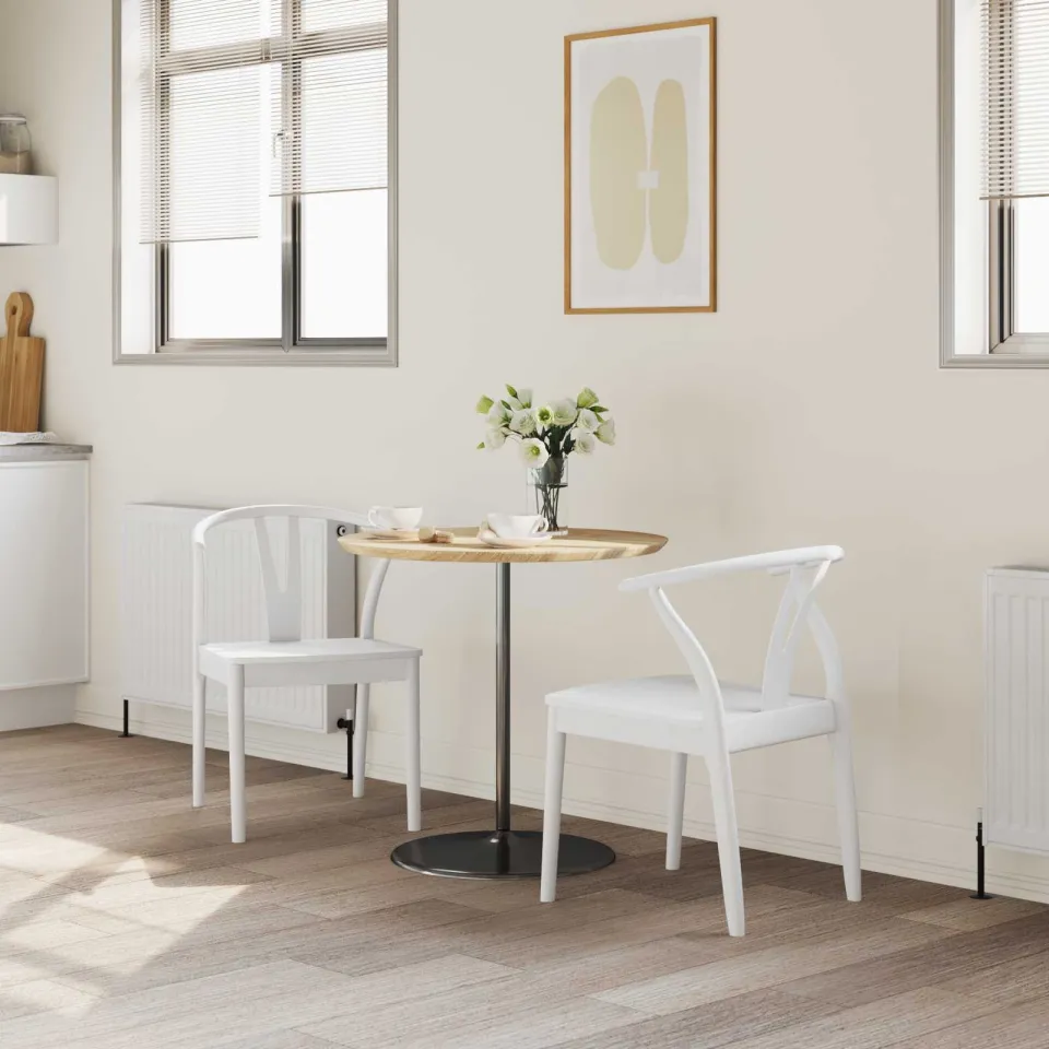 vidaXL Eetkamerstoel 2 st Massief Rubberhout Wit en Wit, foto 3