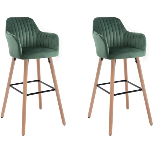 Vente-unique Set van 2 barkrukken in fluweel en metaal met beukenhouteffect - Donkergroen - ELEANA L 47 cm x H 98 cm x D 52 cm Emerald groen