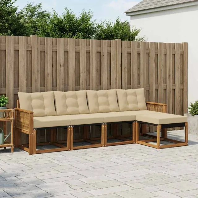vidaXL Buiten bankenset 5 st 5-zits Natuurlijk en Beige Bruin