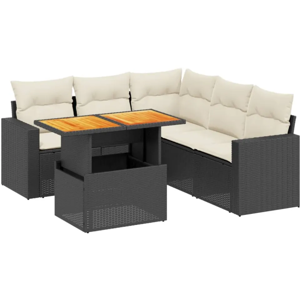 vidaXL 6-delige Loungeset met kussens poly rattan zwart