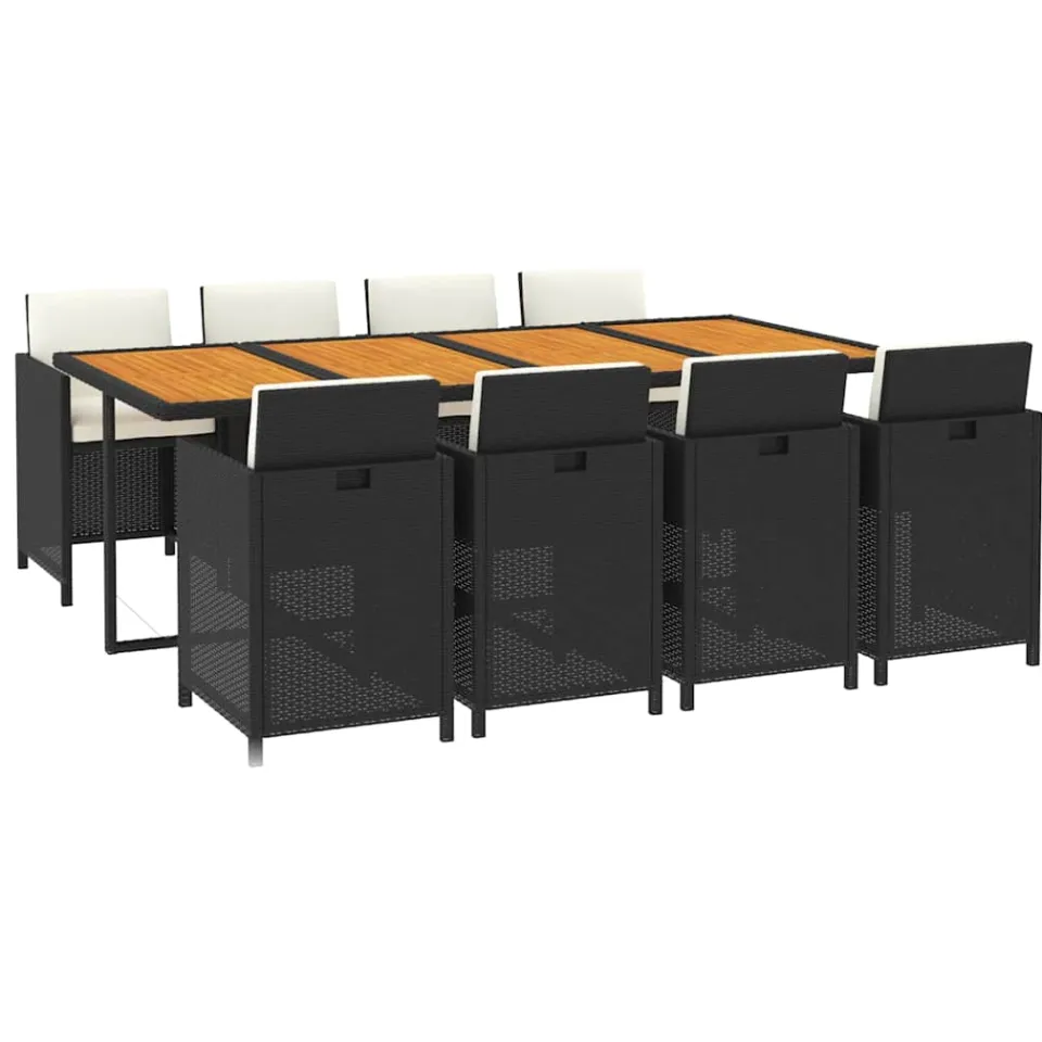 vidaXL 9-delige Tuinset met kussens poly rattan zwart