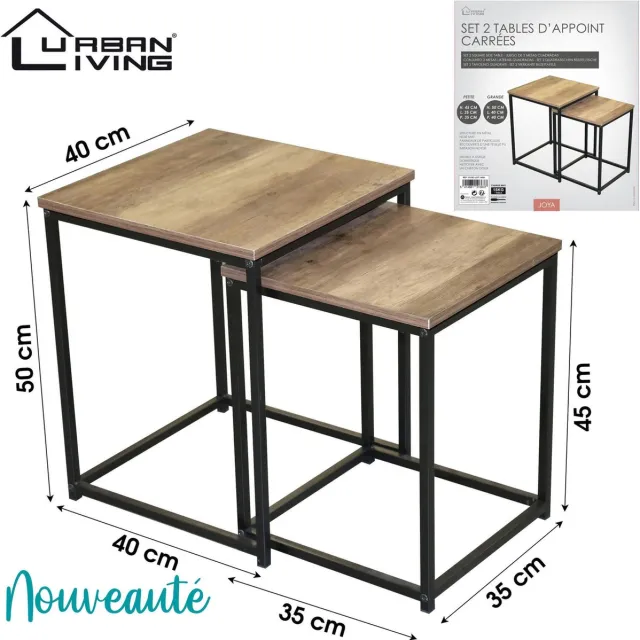 Urban Living JOYA - Set van 2 moderne vierkante bijzettafels - 35 x 35 x H45 cm en 40 x 40 x H50 cm Notelaarlook