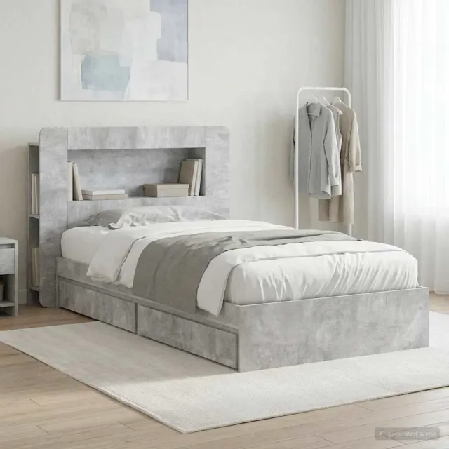 vidaXL Bedframe met opslag Betongrijs 90 x 190 cm Bewerkt hout grijs