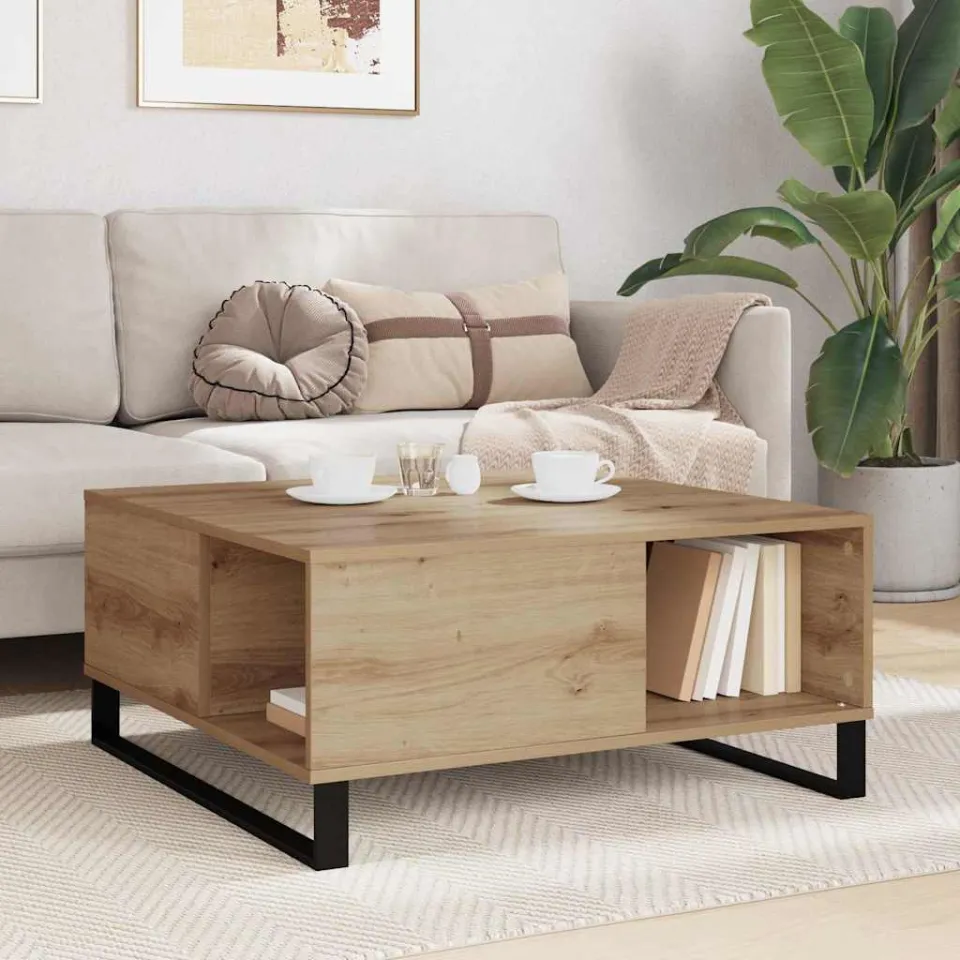 vidaXL Salontafel Artisan Eiken 80 x 80 x 36,5 cm Bewerkt hout, foto 4