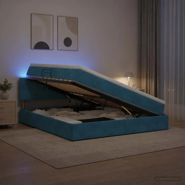 vidaXL LED Opslagbed met Matras Donkerblauw 160 x 200 cm Fluweel