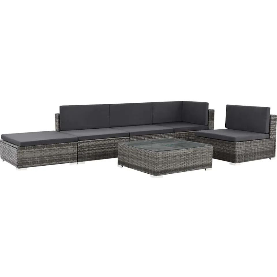 vidaXL 6-delige Loungeset met kussens poly rattan grijs, foto 3