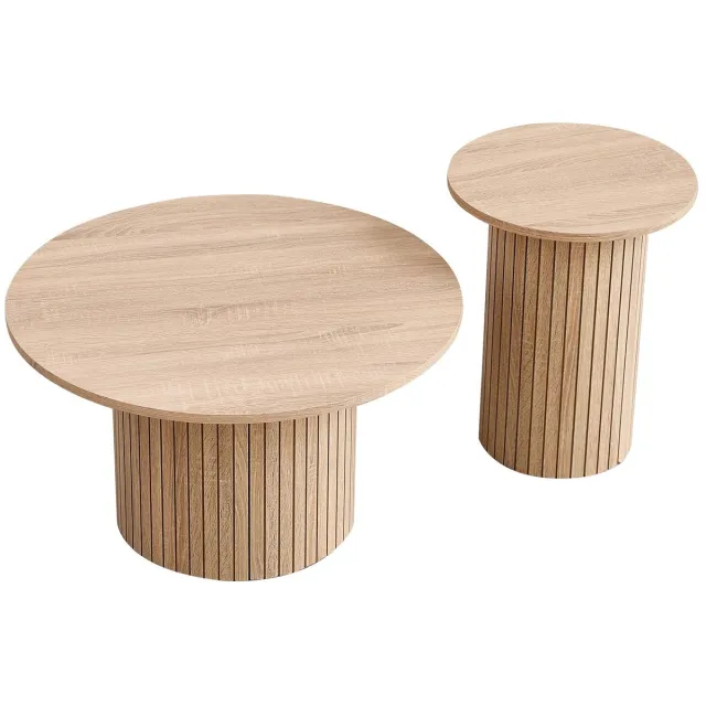 Golaro Salontafels - Houten Ronde Salontafel 2 stuks - Scandinavische Bijzettafels - Tafels Slaapkamer of Woonkamer - Licht Eiken Bruin/Beige