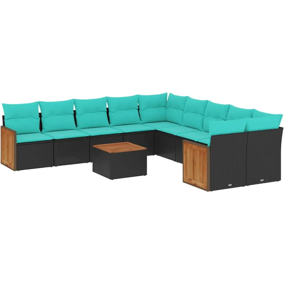 vidaXL 11-delige tuinbankset met kussens, zwart polyrotan, foto 4