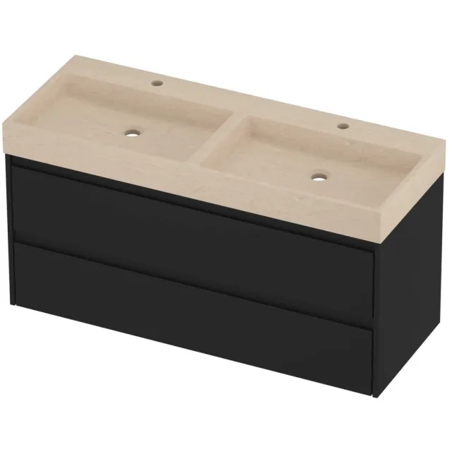 Proline Evoli Badmeubelset Hardsteen Loft 2 Gaten 120x46x62 cm Sand Stone Mat Zwart