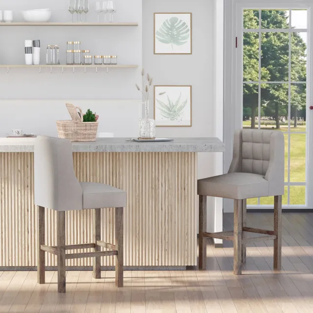 COVREO Barkruk set van 2 47x50x101 cm grijs, stof en hout met voetsteun Beige