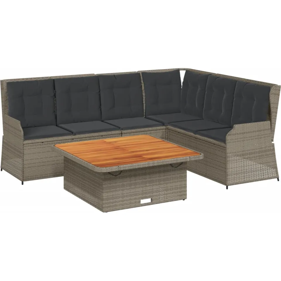 vidaXL 5-delige Loungeset met kussens poly rattan grijs, foto 3