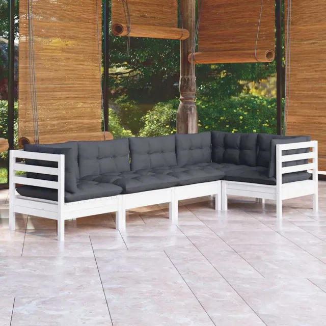 vidaXL 5-delige Loungeset met kussens grenenhout wit, foto 2