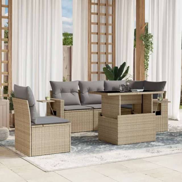 vidaXL 6-delige Loungeset met kussens poly rattan beige, foto 2