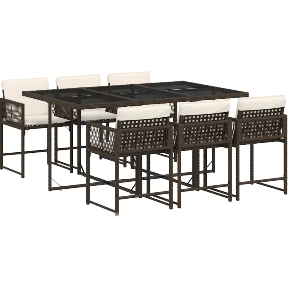 vidaXL 7-delige Tuinset met kussens poly rattan bruin, foto 3