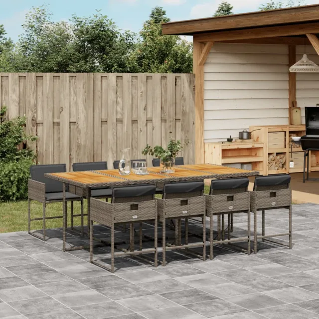 vidaXL 9-delige Tuinset met kussens poly rattan grijs, foto 2
