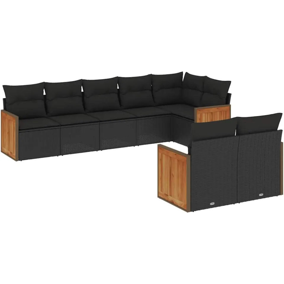 vidaXL 8-delige Loungeset met kussens poly rattan zwart, foto 3
