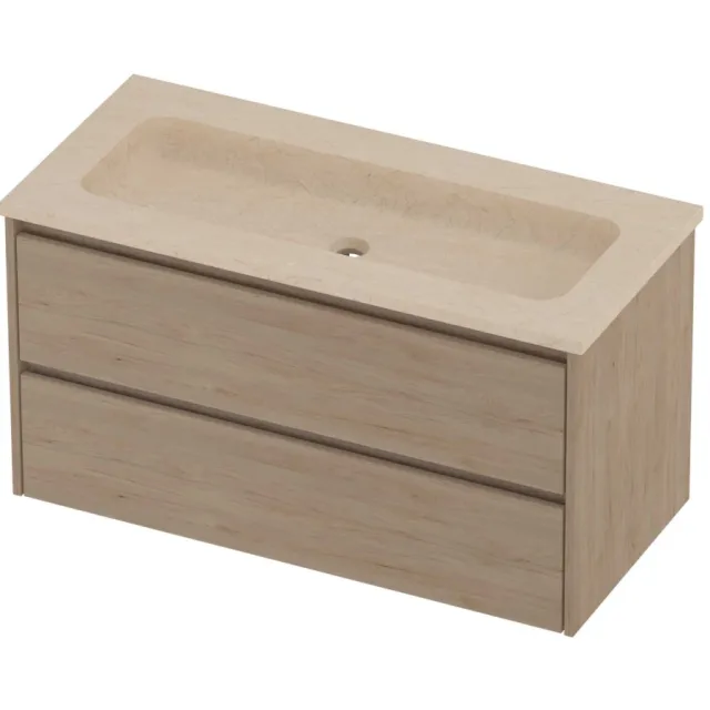 Proline Rollo Badmeubelset Hardsteen Elegant Centraal 100x46x54 cm Sand Stone Ideal Oak Eiken
