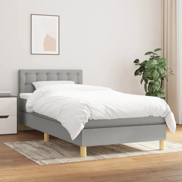 vidaXL Boxspring met matras stof lichtgrijs 90x190 cm grijs