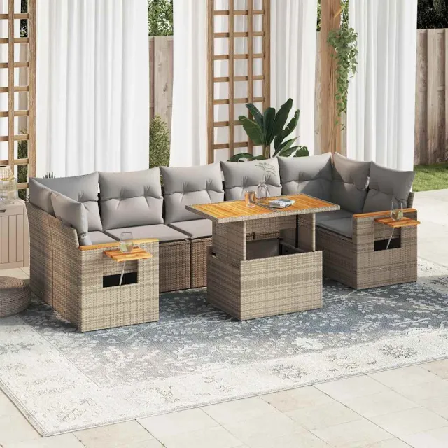 vidaXL 8-delige Loungeset met kussens poly rattan acacia beige, foto 2