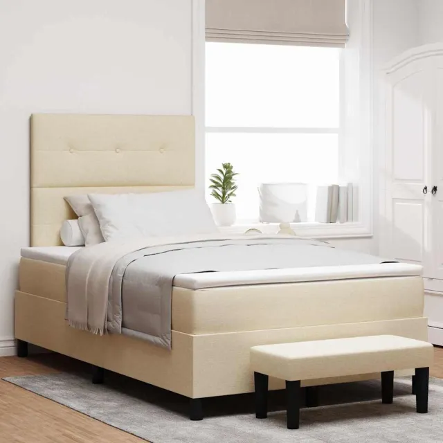 vidaXL Boxspringbed met hoofdeinde Crème 120 x 190 cm Stof