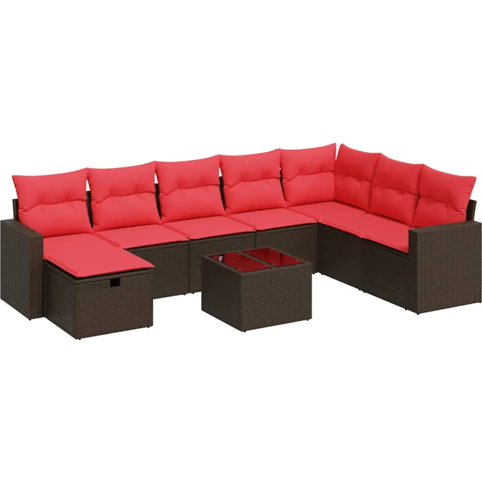 vidaXL 9-delige Loungeset met kussens poly rattan bruin, foto 3
