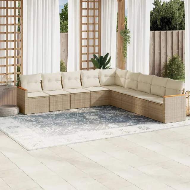 vidaXL 9-delige Loungeset met kussens poly rattan beige, foto 2
