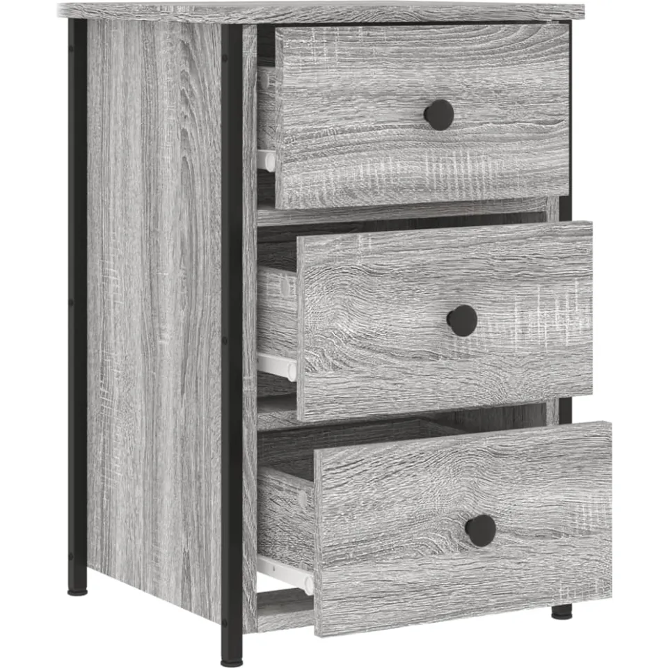 vidaXL Nachtkastje 40x36x60 cm bewerkt hout grijs sonoma eikenkleurig, foto 4