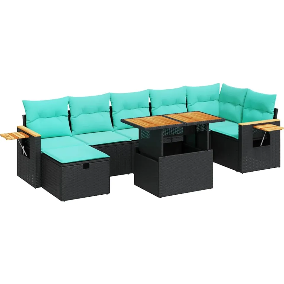 vidaXL 8-delige Loungeset met kussens poly rattan acacia grijs, foto 3