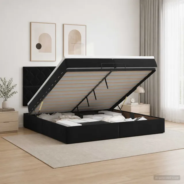 vidaXL Ottoman bed met matras Zwart 200 x 200 cm Fluweel