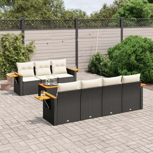 vidaXL 8-delige Loungeset met kussens poly rattan zwart, foto 2